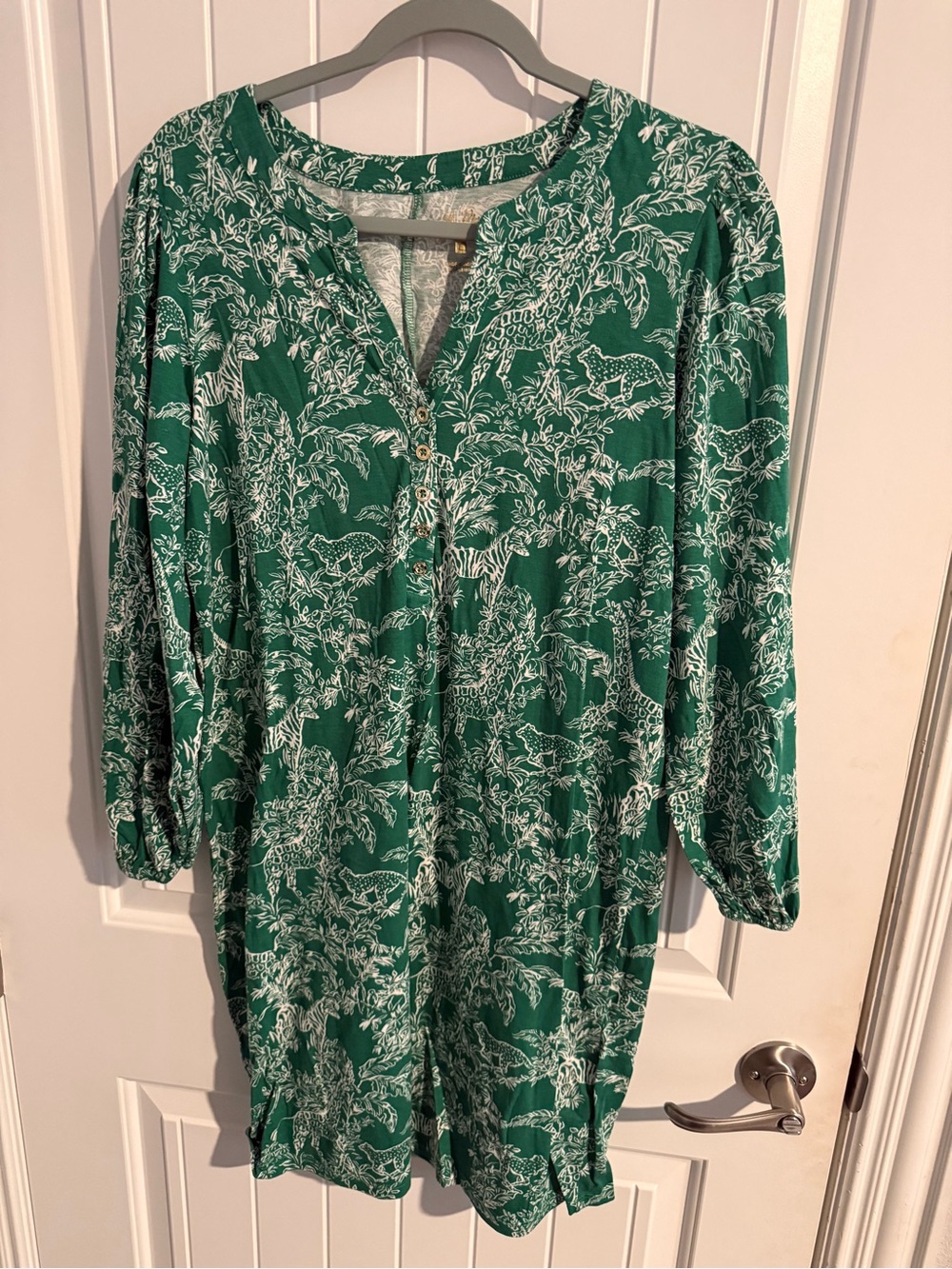 Lilly Pulitzer Green Safari Animal Print Long Sleeve Dress — Women’s Large